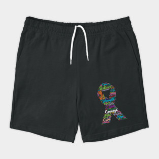 Cancer Awareness Ribbon With Positive Support Words Shorts