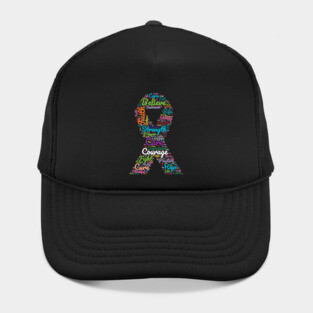 Cancer Awareness Ribbon With Positive Support Words Hat