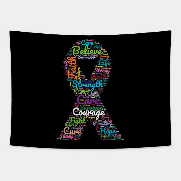 Cancer Awareness Ribbon With Positive Support Words Cancer
