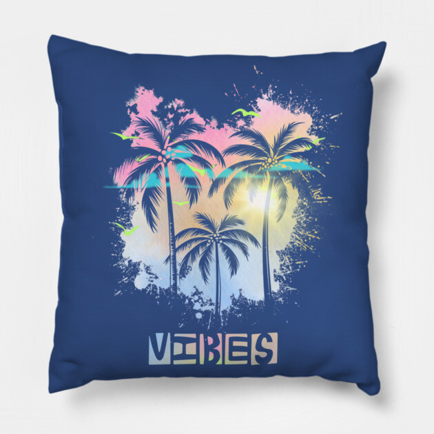 Vibes Summer Tropical Chill Retro Style Pillow by casualteesinc