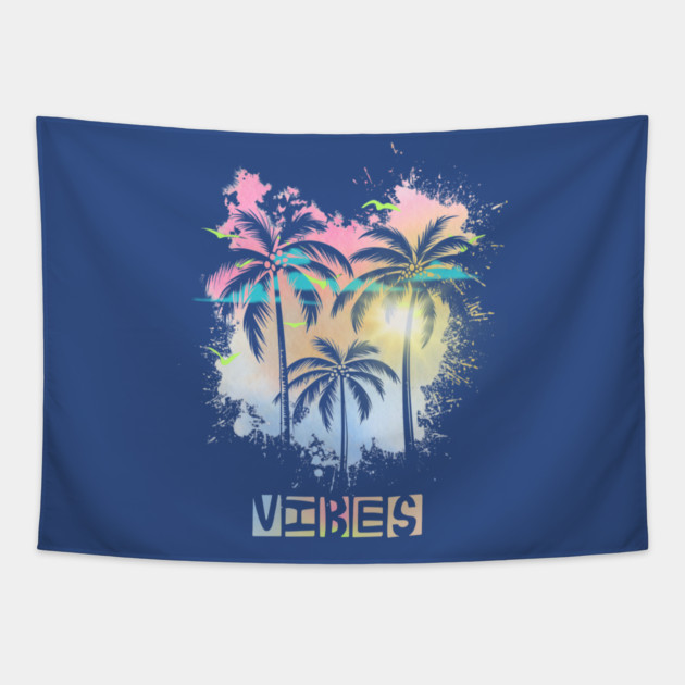 Vibes Summer Tropical Chill Retro Style Tapestry by casualteesinc