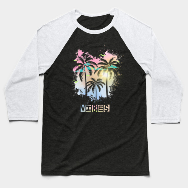 Vibes Summer Tropical Chill Retro Style Baseball T-Shirt by casualteesinc