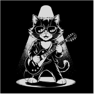 Rock & Roll Cat Music Concert Guitar Festival Posters and Art