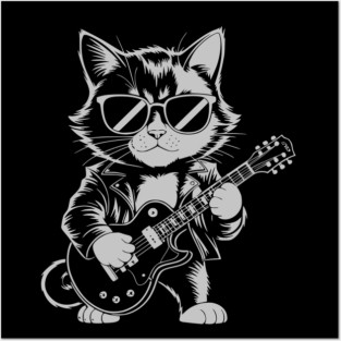Festival Rock & Roll Cat Guitar Music Design Posters and Art
