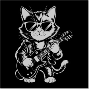 Festival Rock & Roll Cat Guitar Music Design Posters and Art