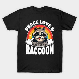Peace Love and Raccoon Funny Trash Panda Retro T-Shirt