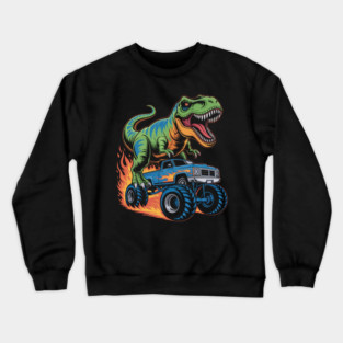 Monster Truck Boy Dinosaur Birthday Party Monster Truck Crewneck Sweatshirt