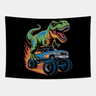 Monster Truck Boy Dinosaur Birthday Party Monster Truck Tapestry