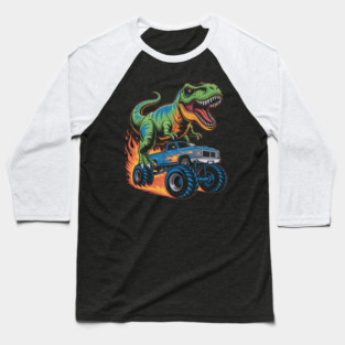 Monster Truck Boy Dinosaur Birthday Party Monster Truck Baseball T-Shirt