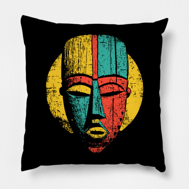 Bold Tribal African Mask Pop Art Print Pillow by TuncGK