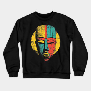 Bold Tribal African Mask Pop Art Print Crewneck Sweatshirt