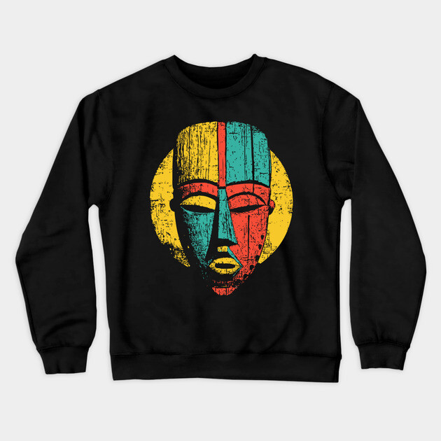 Bold Tribal African Mask Pop Art Print Crewneck Sweatshirt by TuncGK