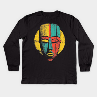 Bold Tribal African Mask Pop Art Print Kids Long Sleeve T-Shirt