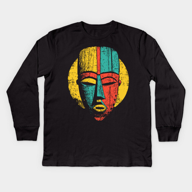 Bold Tribal African Mask Pop Art Print Kids Long Sleeve T-Shirt by TuncGK