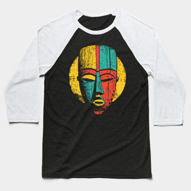 Bold Tribal African Mask Pop Art Print Baseball T-Shirt by TuncGK