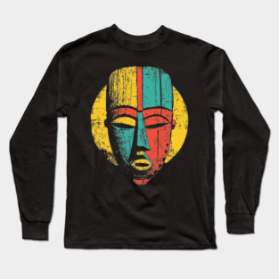 Bold Tribal African Mask Pop Art Print Long Sleeve T-Shirt