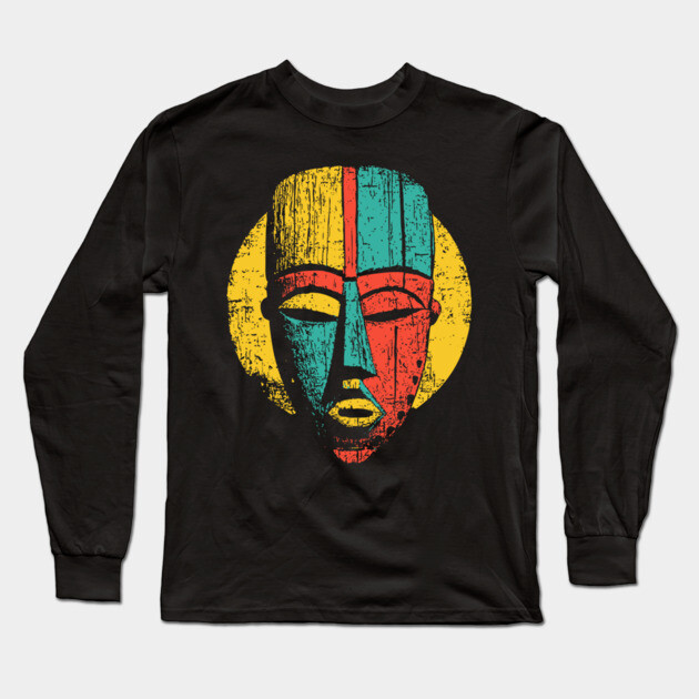 Bold Tribal African Mask Pop Art Print Long Sleeve T-Shirt by TuncGK