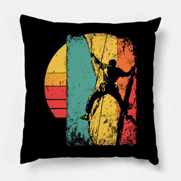 Retro Rock Climber Adventure Pop Art Pillow by TuncGK