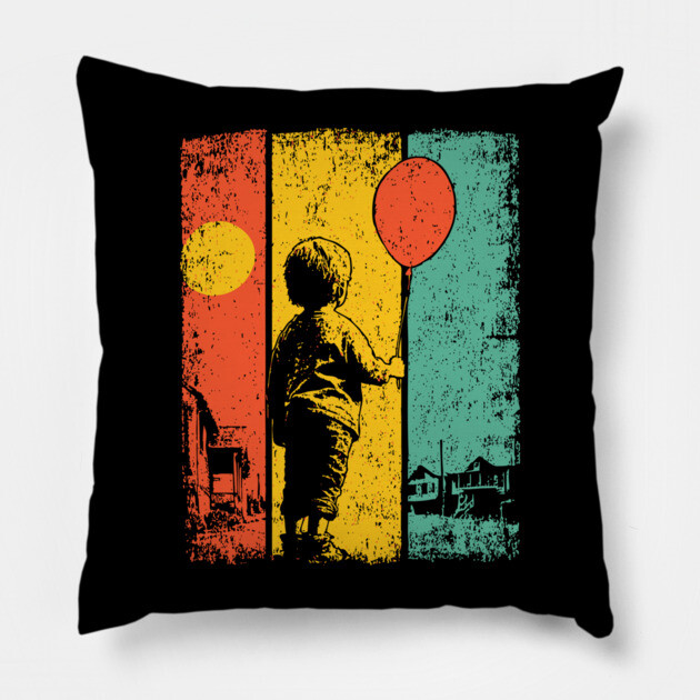 Vintage Balloon Child Urban Pop Art Pillow by TuncGK