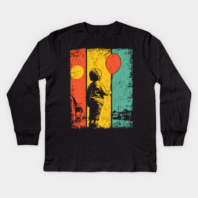 Vintage Balloon Child Urban Pop Art Kids Long Sleeve T-Shirt by TuncGK