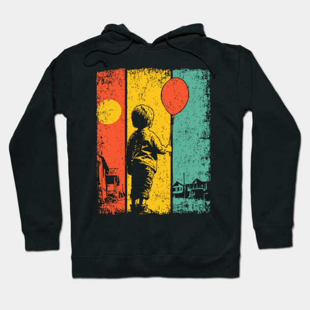 Vintage Balloon Child Urban Pop Art Hoodie by TuncGK
