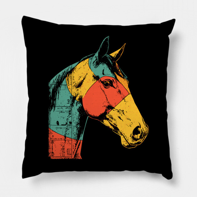 Futuristic Cyber Horse with Retro Colors Pillow by TuncGK