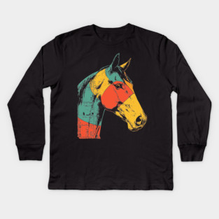 Futuristic Cyber Horse with Retro Colors Kids Long Sleeve T-Shirt