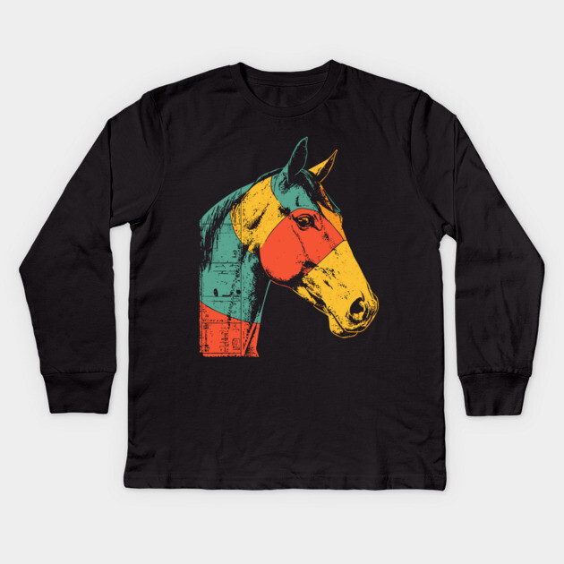 Futuristic Cyber Horse with Retro Colors Kids Long Sleeve T-Shirt by TuncGK