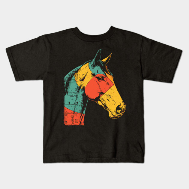 Futuristic Cyber Horse with Retro Colors Kids T-Shirt by TuncGK