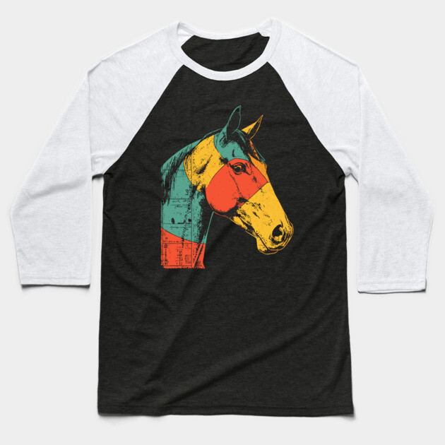 Futuristic Cyber Horse with Retro Colors Baseball T-Shirt by TuncGK