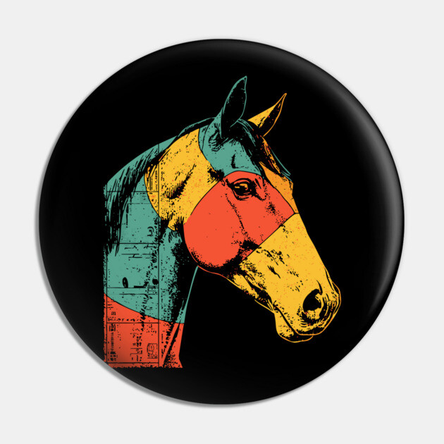 Futuristic Cyber Horse with Retro Colors Pin by TuncGK