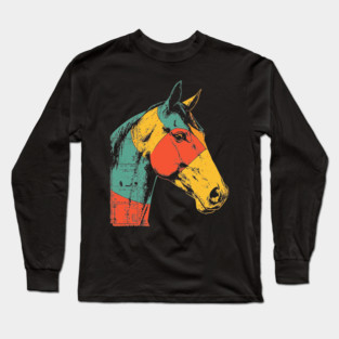 Futuristic Cyber Horse with Retro Colors Long Sleeve T-Shirt
