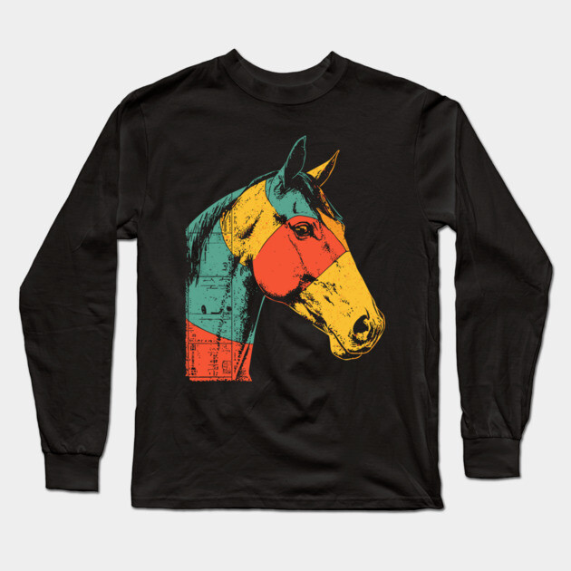 Futuristic Cyber Horse with Retro Colors Long Sleeve T-Shirt by TuncGK