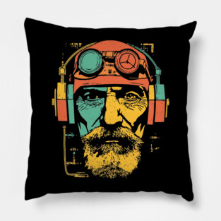 Vintage Cyberpunk Pilot Pop Art Portrait Pillow