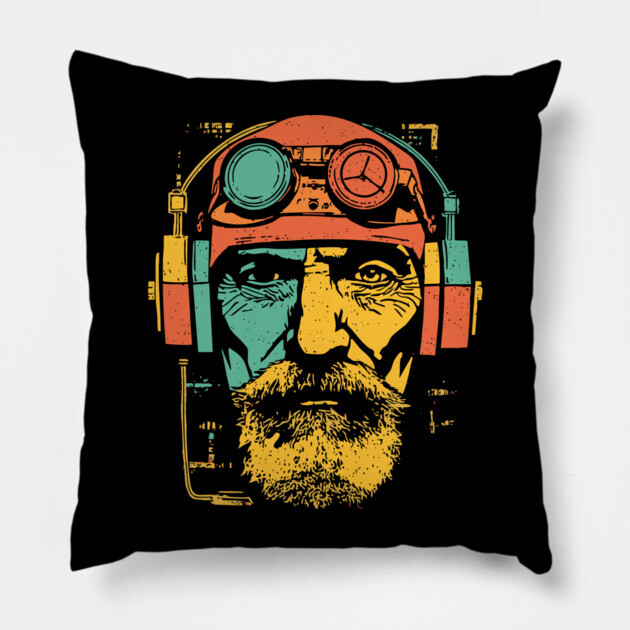 Vintage Cyberpunk Pilot Pop Art Portrait Pillow by TuncGK