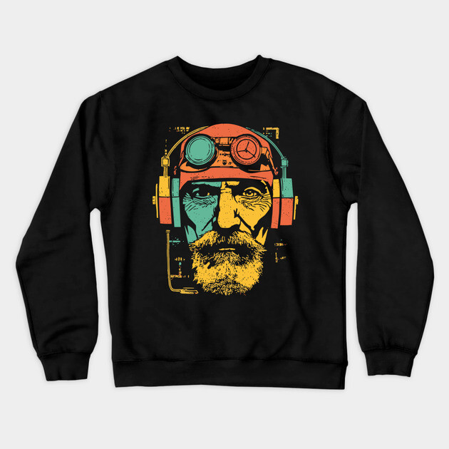 Vintage Cyberpunk Pilot Pop Art Portrait Crewneck Sweatshirt by TuncGK