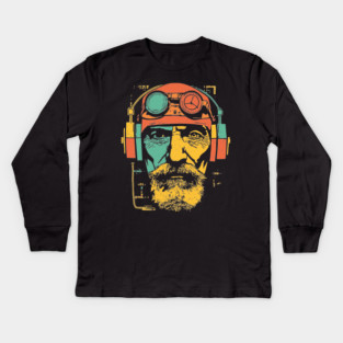 Vintage Cyberpunk Pilot Pop Art Portrait Kids Long Sleeve T-Shirt