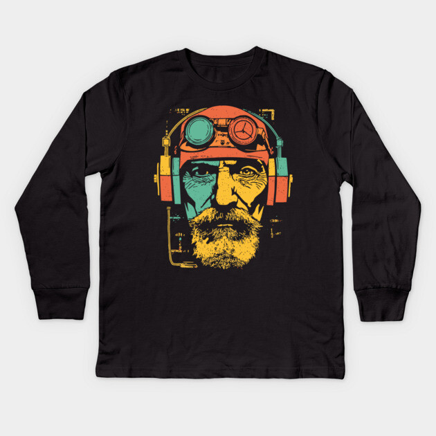 Vintage Cyberpunk Pilot Pop Art Portrait Kids Long Sleeve T-Shirt by TuncGK