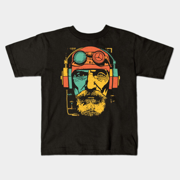 Vintage Cyberpunk Pilot Pop Art Portrait Kids T-Shirt by TuncGK