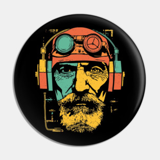 Vintage Cyberpunk Pilot Pop Art Portrait Pin