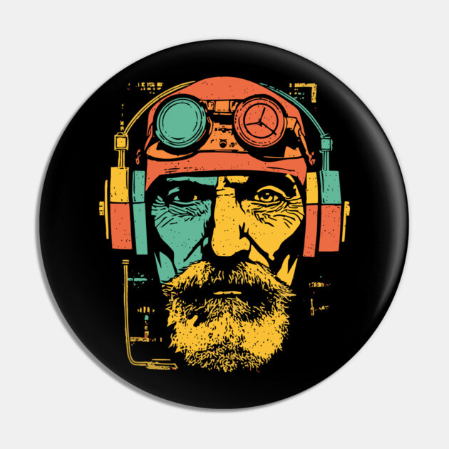 Vintage Cyberpunk Pilot Pop Art Portrait Pin by TuncGK