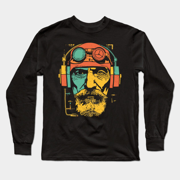 Vintage Cyberpunk Pilot Pop Art Portrait Long Sleeve T-Shirt by TuncGK