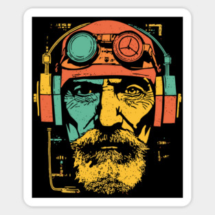 Vintage Cyberpunk Pilot Pop Art Portrait Magnet