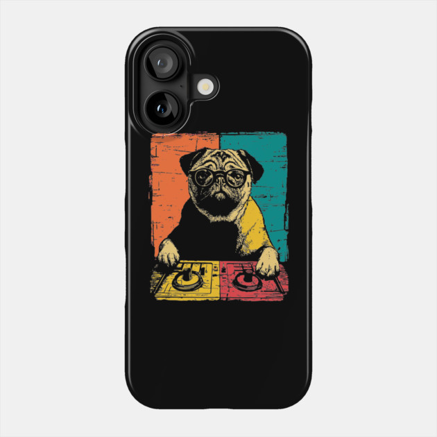 DJ Cyber Pug in Retro Pop Style Phone Case by TuncGK
