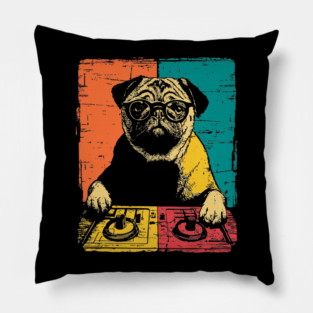 DJ Cyber Pug in Retro Pop Style Pillow