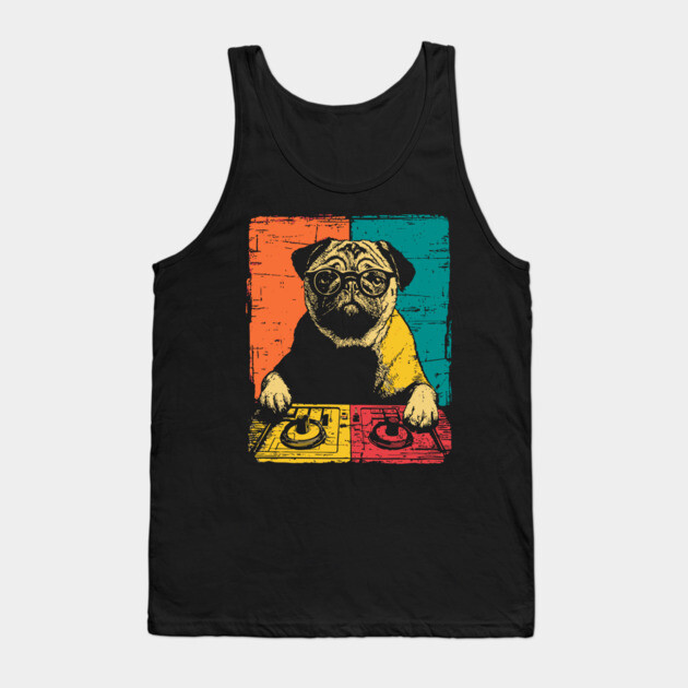 DJ Cyber Pug in Retro Pop Style Tank Top by TuncGK