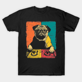 DJ Cyber Pug in Retro Pop Style T-Shirt
