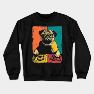 DJ Cyber Pug in Retro Pop Style Crewneck Sweatshirt