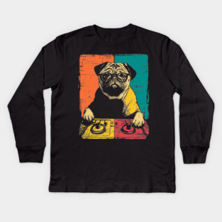 DJ Cyber Pug in Retro Pop Style Kids Long Sleeve T-Shirt