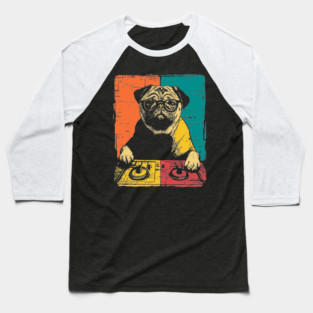 DJ Cyber Pug in Retro Pop Style Baseball T-Shirt